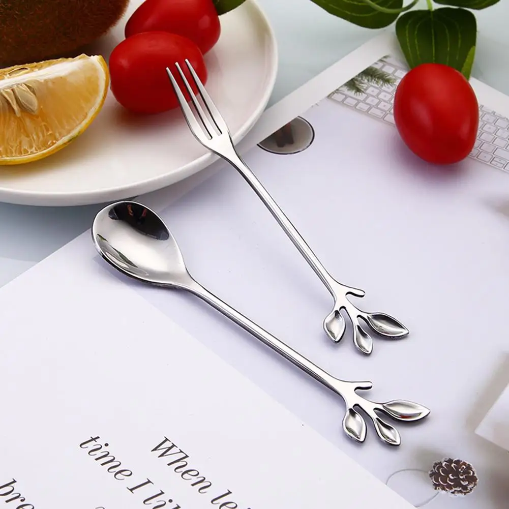 Кофейная ложка столовая посуда костюм Совок вилка нержавеющая форма листьев