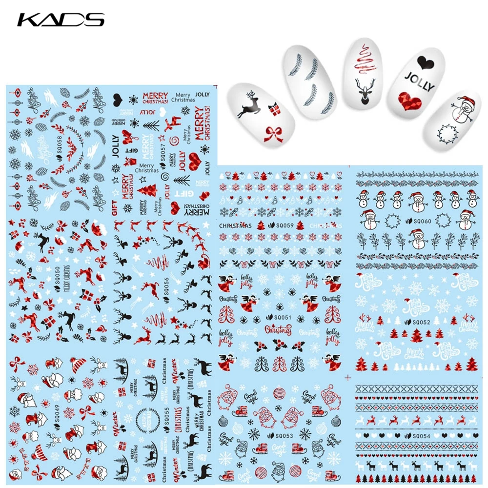 KADS Nail Sticker 3D Laser Red Christmas Series Nail Decal Nail Art Stickers Beauty Decoration stickers for nails manicure tips
