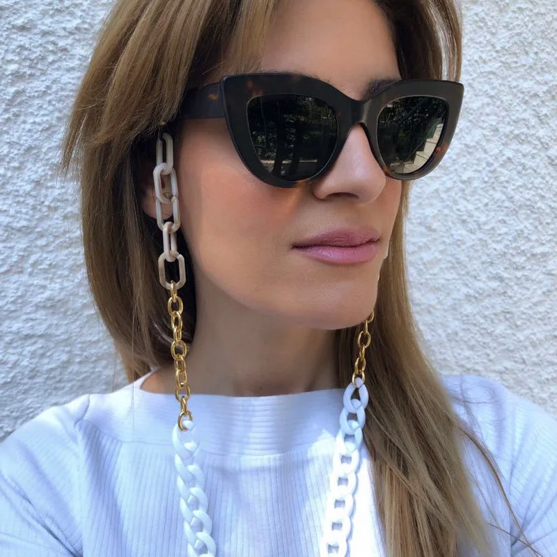 

2021 70cm Fashion Acrylic Womens Gold Color Sunglasses Chains Non-Slip Hanging Metal Glasses Chain Eyewear Cord Lanyard Necklace