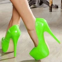hot selling patent leather high platform pumps round toe green yellow stiletto heels dress shoes slip on party dress shoes
