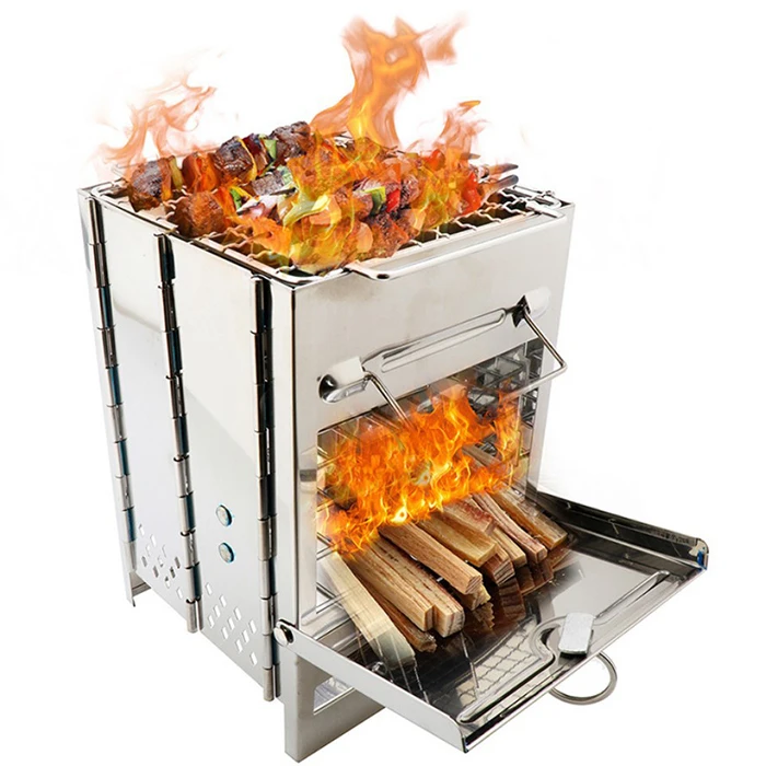 Встроенный складной портативный мини гриль для барбекю из нержавеющей