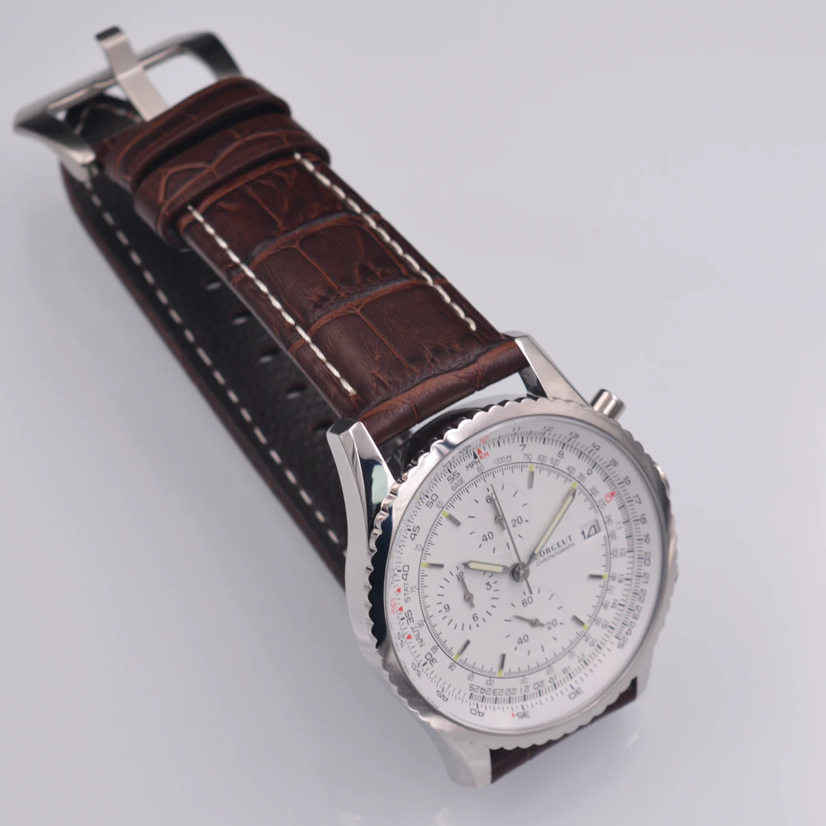 46 мм кожаный ремешок crrju мужские часы cadisen relojes кварцевые наручные часы мужские часы 316 S водонепроницаемые Авто Дата
