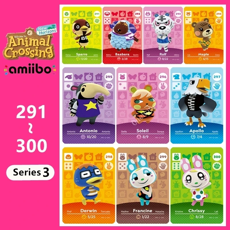 

Animal Croxxing 291~300 New Horizons Hot Villager Animal Card NFC Card Ntag215 Chip Series 3 For NS Switch 3DS Accessories