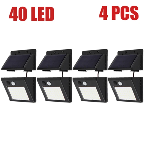 40led-4pcs 64 светодиода Открытый Сплит солнечный светильник Лампа PIR датчик движения 3 режима Водонепроницаемый отдельный сад уличный ночник Настенный светильник - Испускаемый цвет: 40led-4pcs