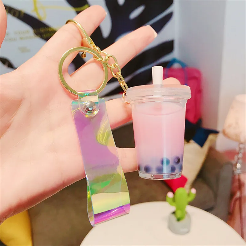 Creative Mini Soft Drink Keychain Milk Tea Beverage Bubble Keyring Moving Liquid Oil Drop Decompression Keyfob Jewelry Gift | Украшения и