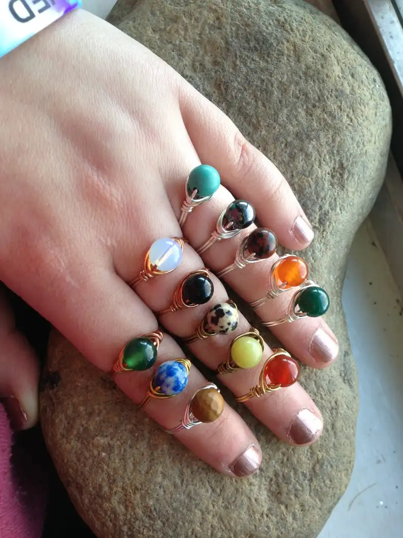 Кольца из натурального камня с необработанным кристаллом для женщин кольца