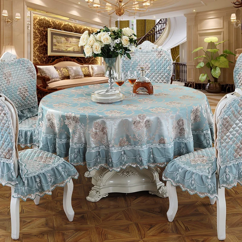 Роскошный вышитый кружевной скатерть стульев покрывало мягкие ткани голубойбежевыйфиолетовый европейский стол круглыйпрямоугольник G1 on.