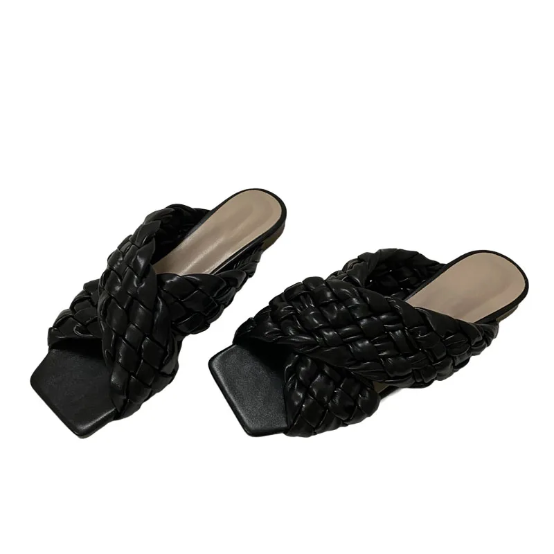 

2021 Women Slippers Fashion Weave Flat Heel Slides Sandals Shoes For Women Casual Outdoor Beach Female Flip Flops Summer Shoes