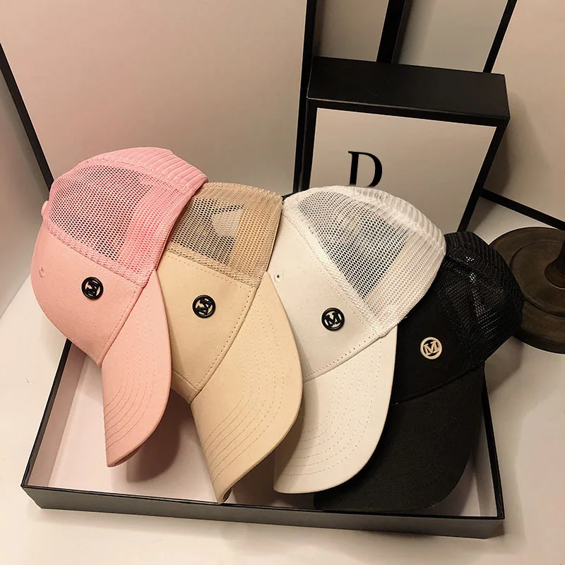 

Модная брендовая бейсболка для женщин, металлическое украшение, тонкая дышащая сетчатая Роскошная шляпа, женские уличные спортивные шляпы ...