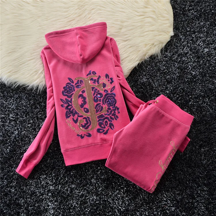 

Winter 2021 Women's Brand Velvet Fabric Tracksuits Velour Suit Women Track Suit Hoodies And Pants Fat Sister Sportswear Spring