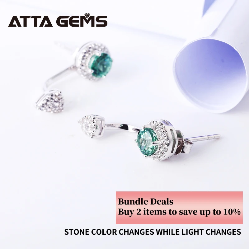 Green Sapphire Sterling Silver Stud Earring Women Fine Jewelry Created Sapphire Green Shiny Colorful Stone S925 Wedding Earring