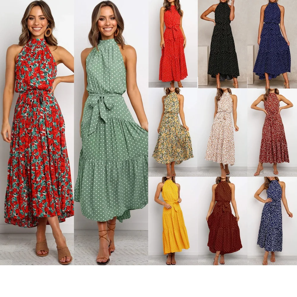 Женское летнее платье 13 цветов в горошек с цветочным принтом богемное пляжное