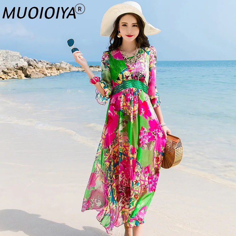 

Spring Summer Silk Long Dress Women Long Print Floral Dress Elegant Ladies Party Office Wear Vestidos Verano 2022 LWL1561