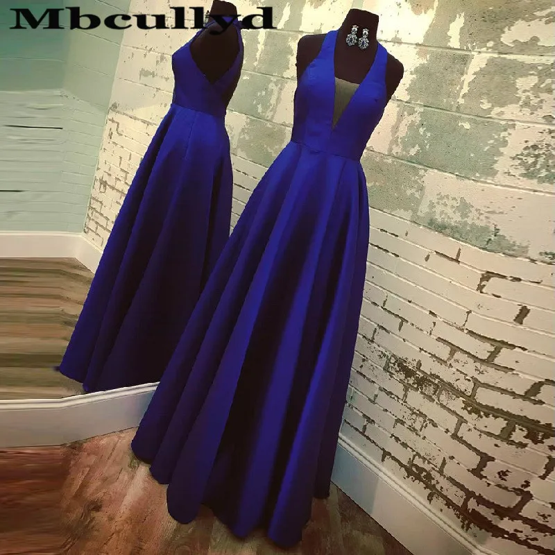 Длинные вечерние платья Mbcullyd Королевского синего цвета модель 2020 года деловое