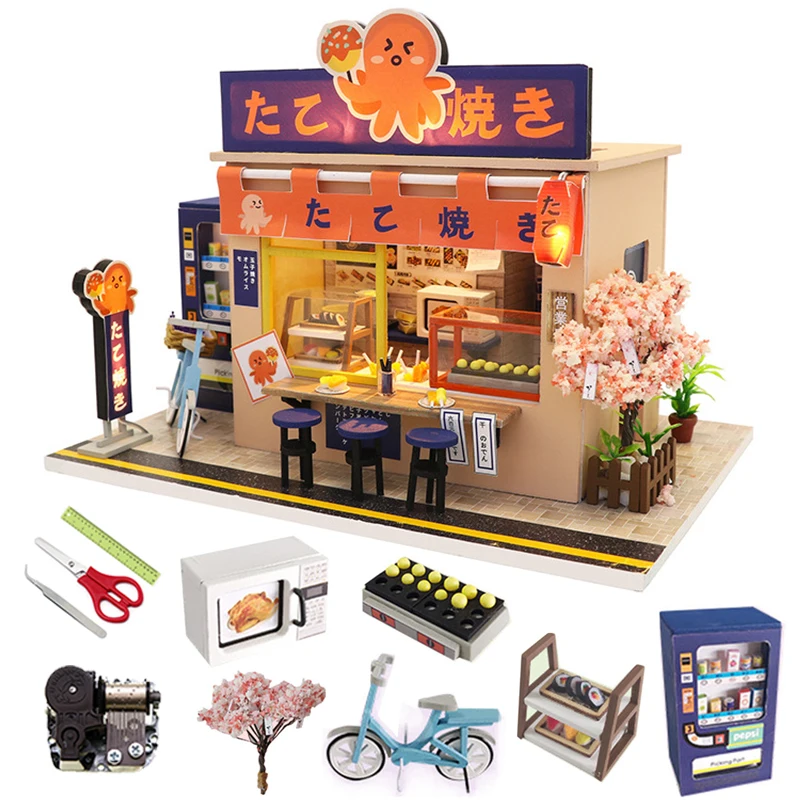 

Japanese BBQ Store diy dollhouse kit Wooden Furniture Miniature Dollhouse Assemble Toys Children Birthday Gift Adult Puzzle Toy