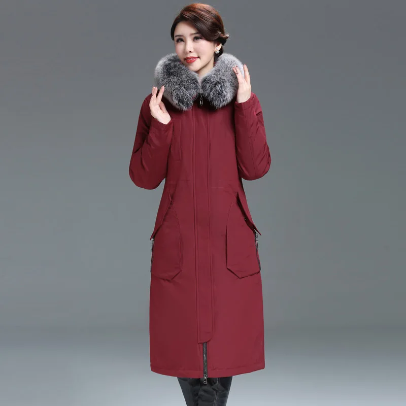 Парка женская зимняя на молнии с длинным рукавом и меховым воротником 2020 размера