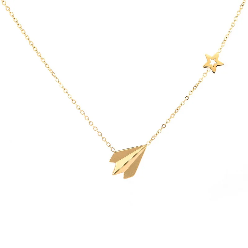 

Sexy Airplan Star Choker Gold Pendant Necklace Woman Jewelry Fashion Elegant Titanium Stainless Steel Accessory Not Fade