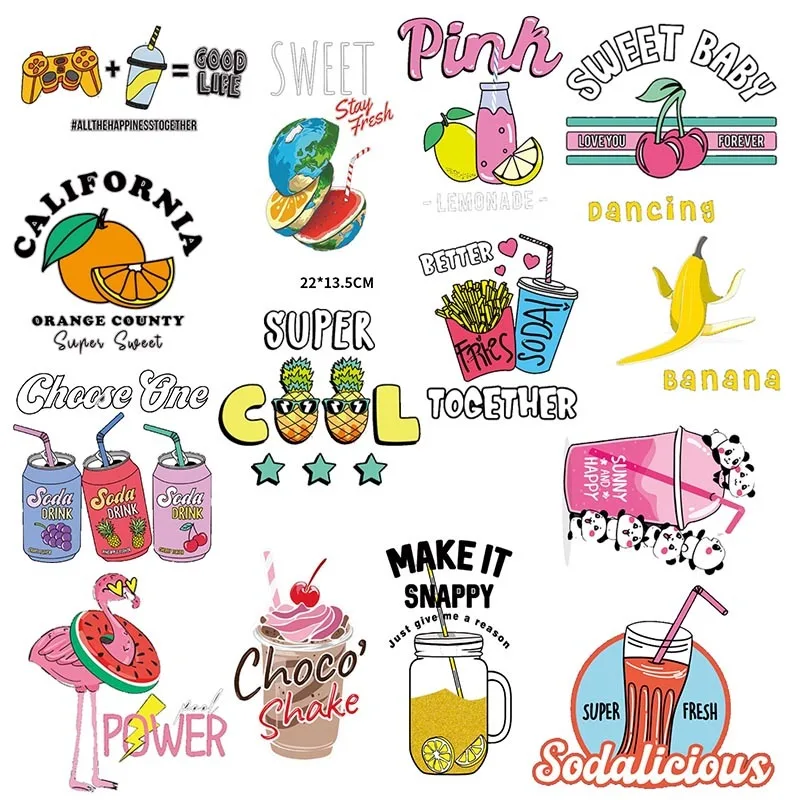 

Summer drinks Fruit bananas Pineapple and watermelon Decoration Heat Transfer Iron On T-shirt DIY Patches for Clothing Sticker