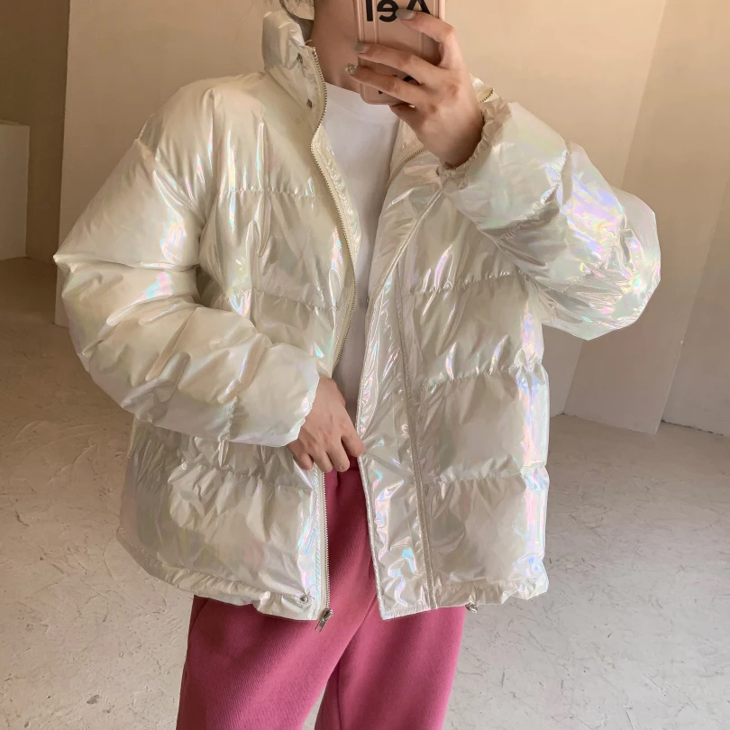 

Fashing Bright Shinny Bread Clothes 2021 New Winter Jacket Women Elegant Cotton Padded Parkas Loose Thick Warm Coats