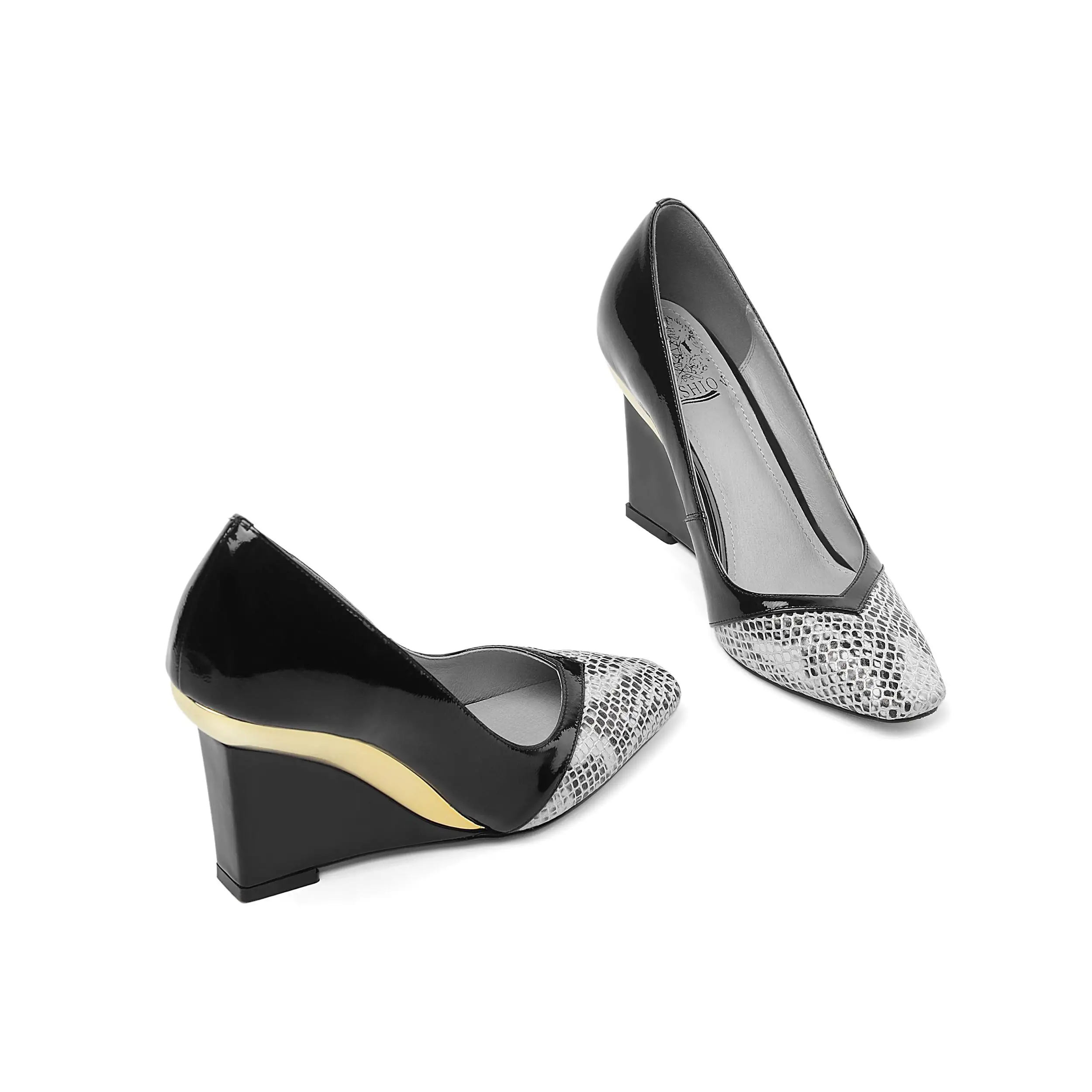 

Krazing Pot new vintage mixed colors cow leather square toe high wedges sexy gentlewomen noble shallow slip on summer pumps L38