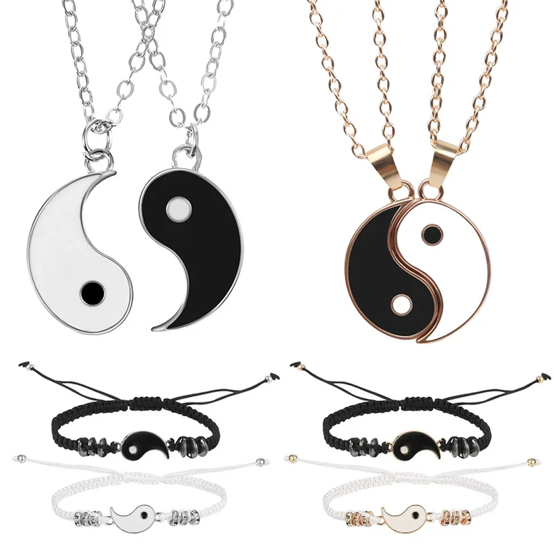 Браслеты для пар Tai Chi Yin Yang подвеска из сплава регулируемая плетеная цепочка