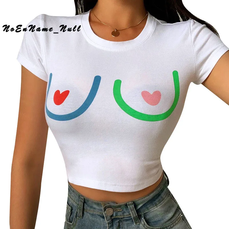 

Футболка женская с круглым вырезом, Модный облегающий топ с принтом love, с открытым пупком, с коротким рукавом, с круглым вырезом, летняя улич...