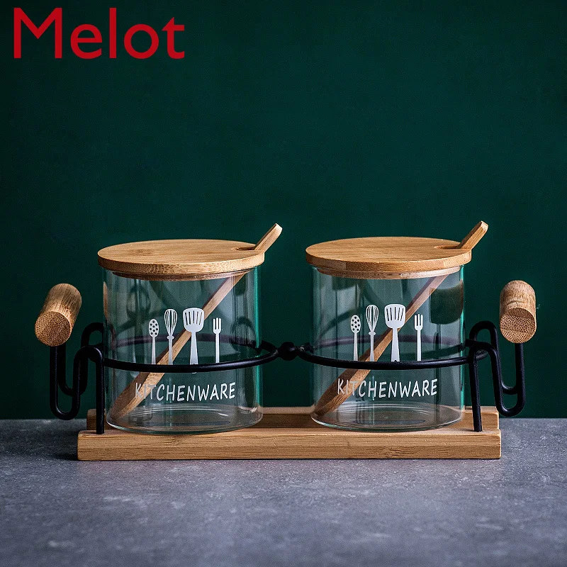 

Kitchen Glass Flavoring Bottle Household Salt Can Seasoning Tank Condiment Bottle Storage Box Combination Dressing Bottle Set