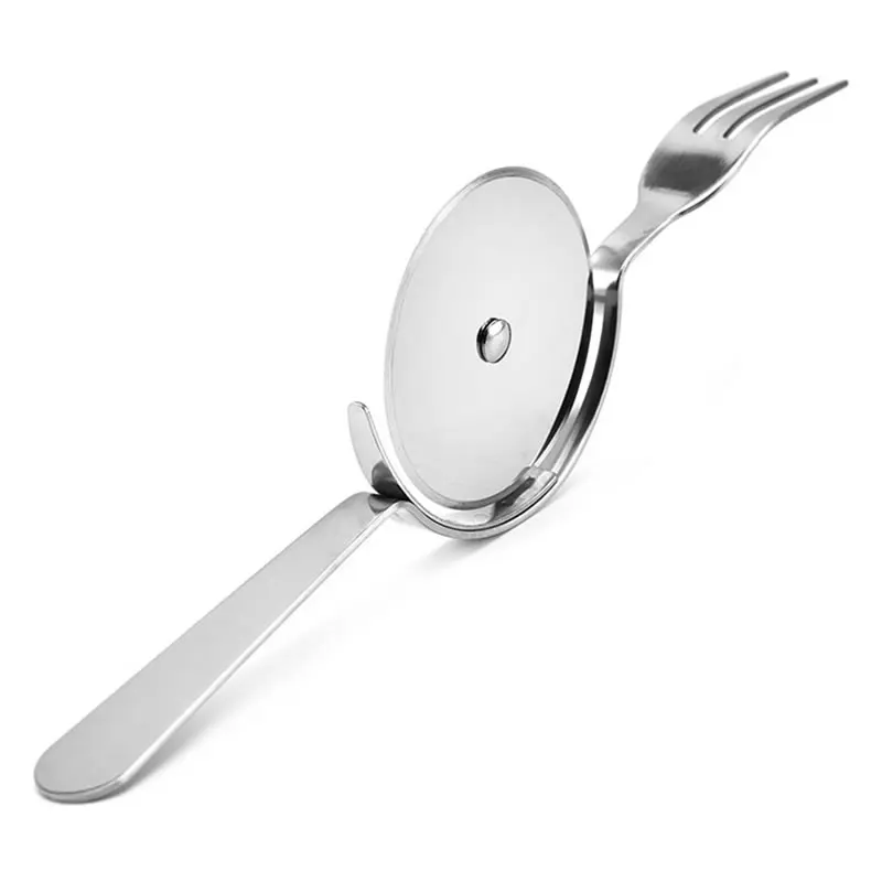 Кухонный нож для пиццы из нержавеющей стали с вилкой портативное двойное