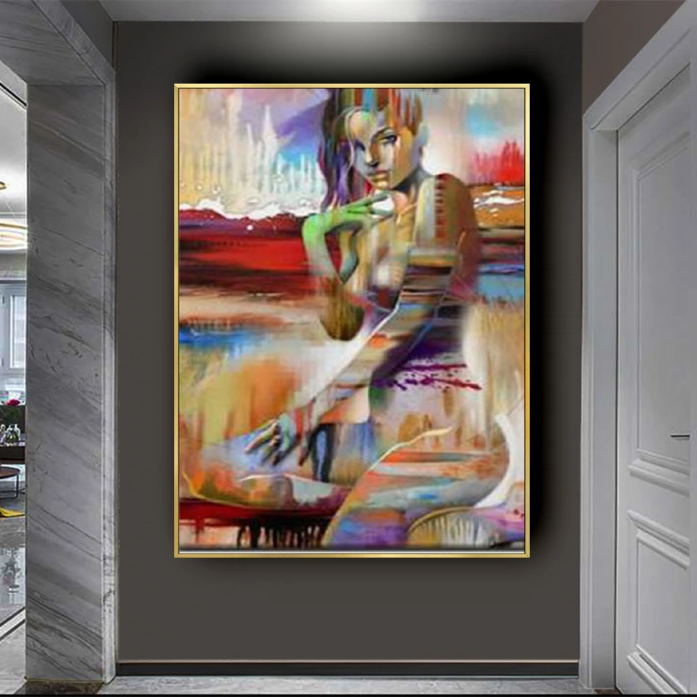 Большая ручная роспись абстрактная картина маслом телесного цвета на холсте