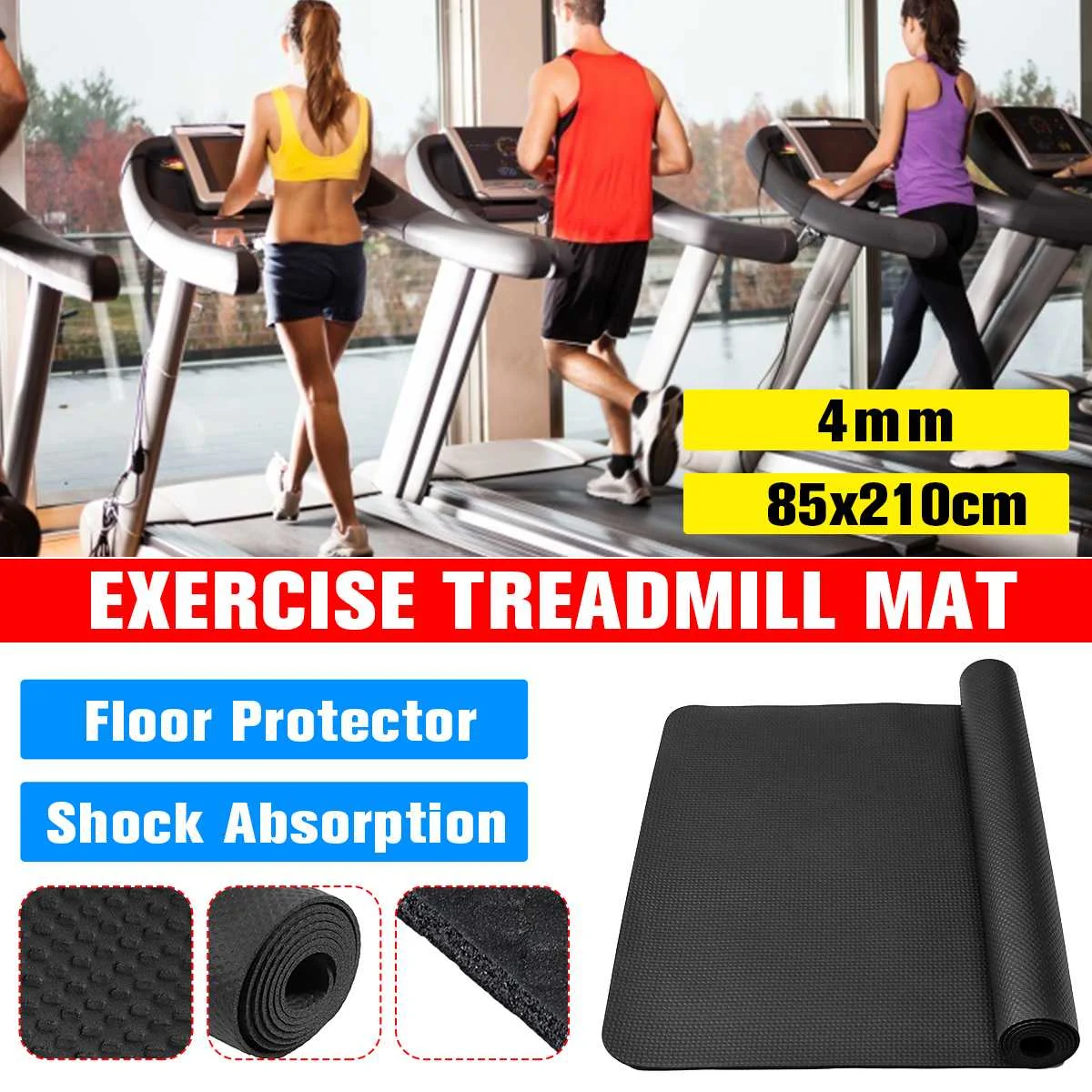 

210x85cm Exercise Mat Gym Fitness Equipment For NBR Treadmill Bike Protect Floor Mat Running Machine Shock Absorbing Pad Black