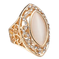 light yellow gold color marquise shape cat eye stone finger ring with rhinestone fashion jewelry