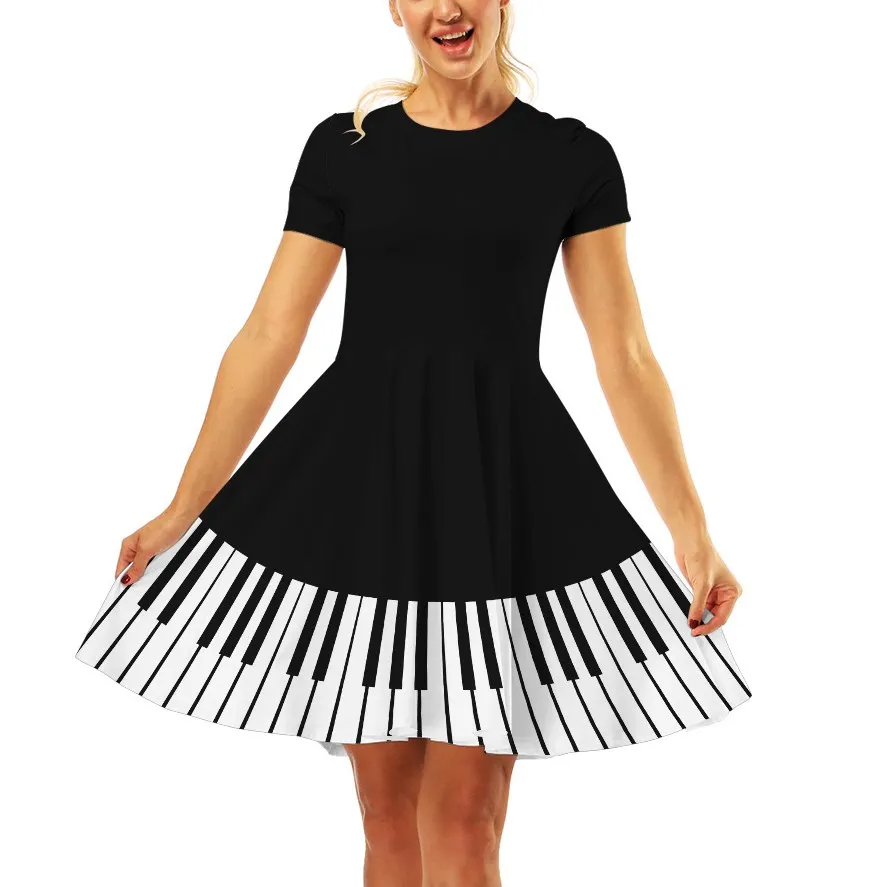 Женские летние винтажные платья с музыкальной нотой цветочный халат ретро Свинг