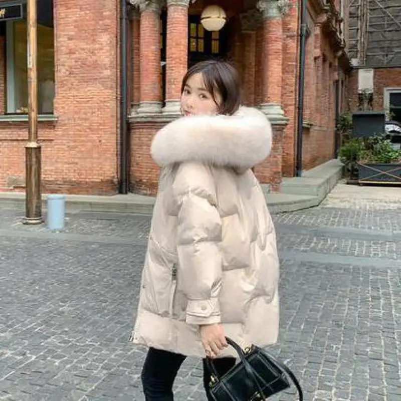 

WEIHAOBANG 2021 Winter Women New Cotton Clothes Solid Color Hooded Man-made Collar Zipper Large Pocket Medium Length Cotton Coat