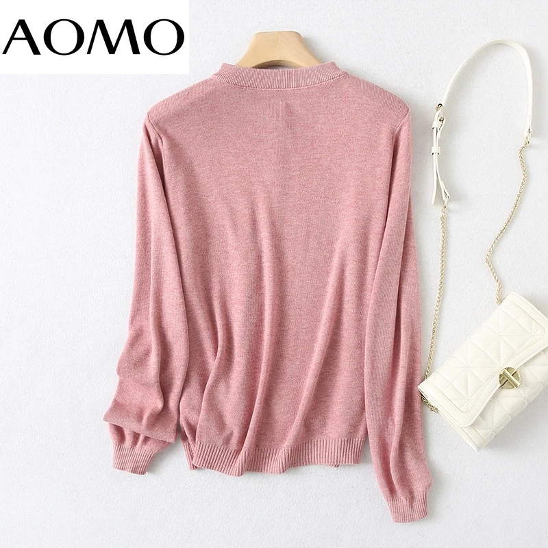 

AOMO Women Khaki Basic Cardigan Vintage Jumper Lady Fashion Oversized Knitted Cardigan Coat YU82A