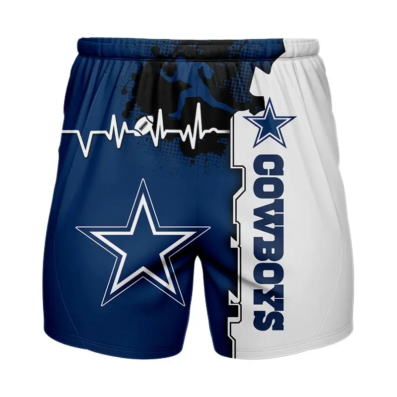 

Redcats Men Fashion Football Cowboys Shorts Blue White Stitching Beating Line Star Print 3D Shorts