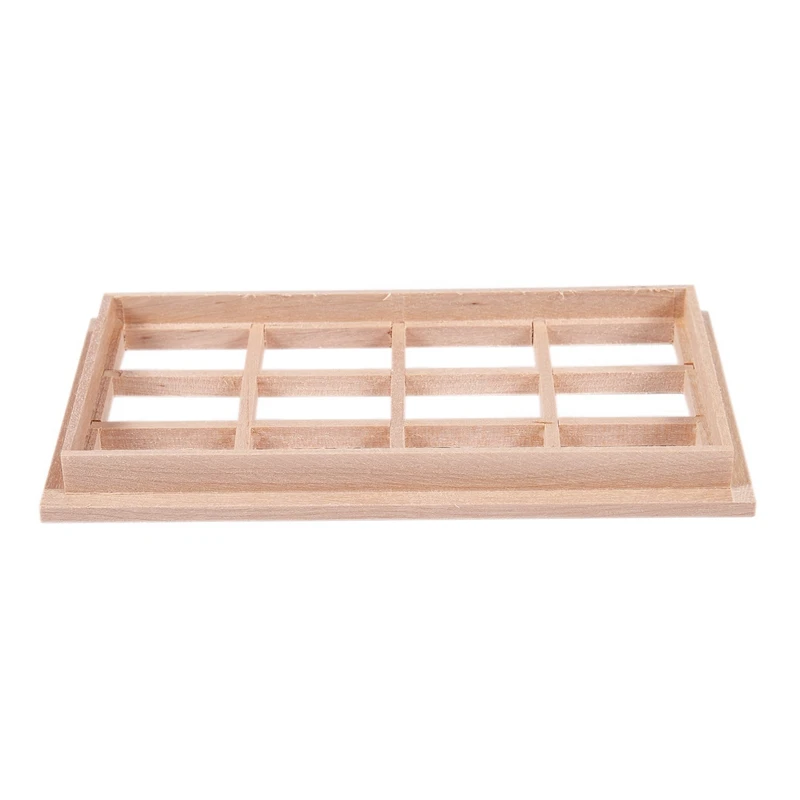 Wooden Traditional 12-pane Window Frame 1:12 Scale Dollhouse Miniature & Pot Green Leafed Plant |