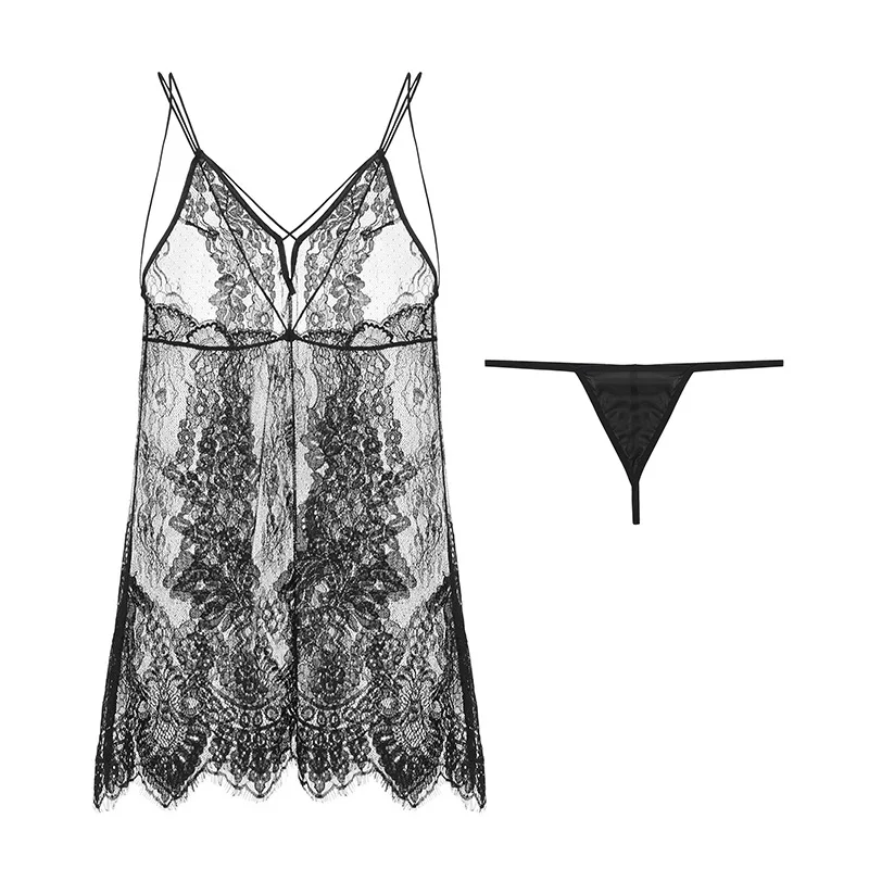 

Magnificent European and American mesh pajama skirt perspective sling pajama suit women's seduction backless underwear