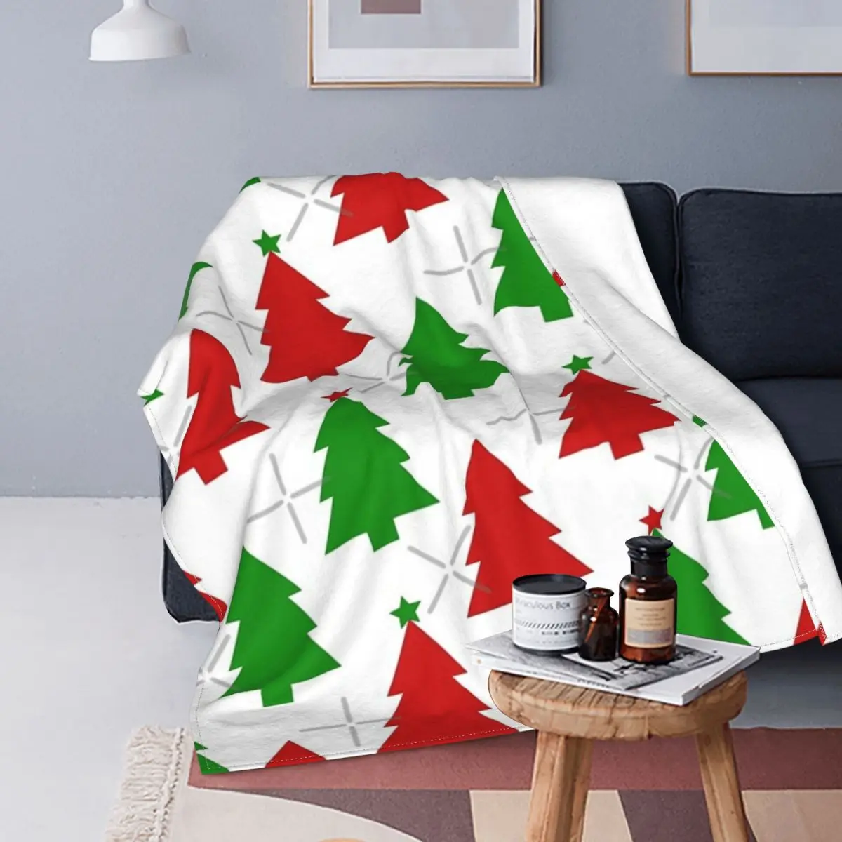 Árboles de Navidad-manta roja y verde, colcha para cama, alfombra a cuadros,...