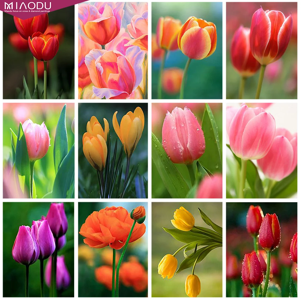 

5D Diamond Painting Colorful Flowers Tulips Cross Stitch Kits Embroidery Handicraf Art Full Drill Mosaic Resin Home Decor Gifts