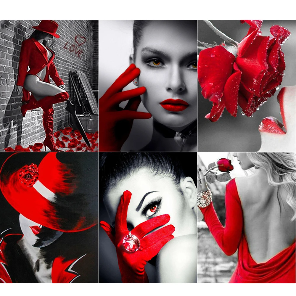 Полноформатная/круглая алмазная живопись красный и черный 5D вышивка сделай сам