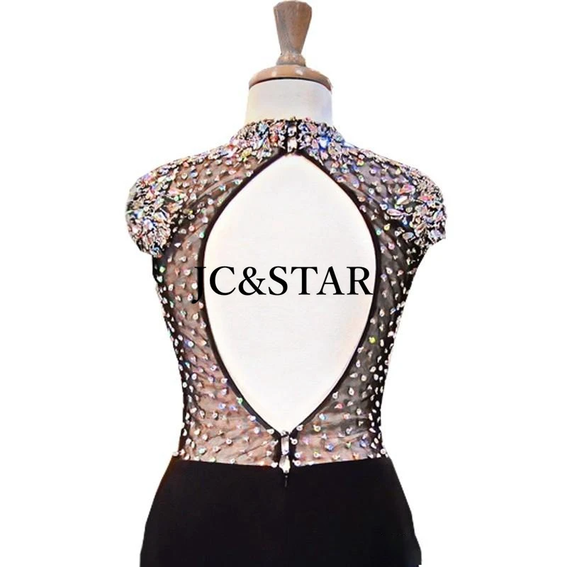 Коктейльное платье-Русалка с коротким рукавом и высоким воротом блестящее