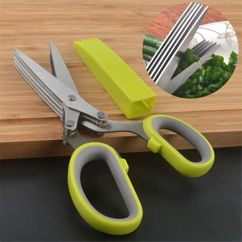 

19cm Minced 5 Layers Basil Rosemary Kitchen scissor Shredded Chopped Scallion Cutter Herb Laver Spices Cook Tool Cut
