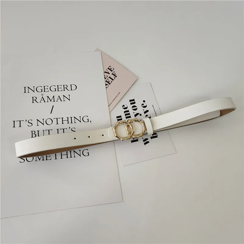 

Chic Style Metal Wide Belt Simple Pant Belt Double Oval Gold Square Buckle Pant Belt Black Korean Belt Female Ornament