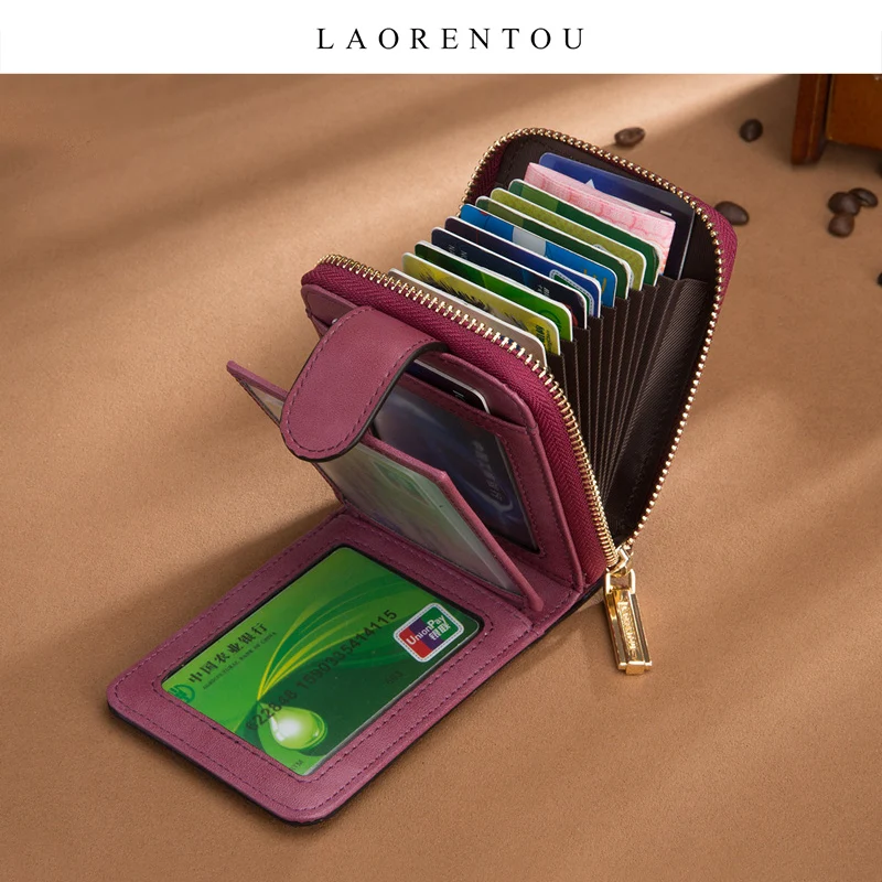 LAORENTOU Коровья Кожа ID Держатель Карты для Женщин Большой Емкости Леди Бизнес-Банк