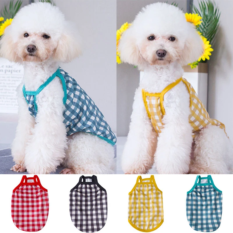 

Pet Dog Camisole Summer Vest For Puppy Lattice Printing Clothes Lovely Pet Cat Vests Cool Breathable Clothes For Pets