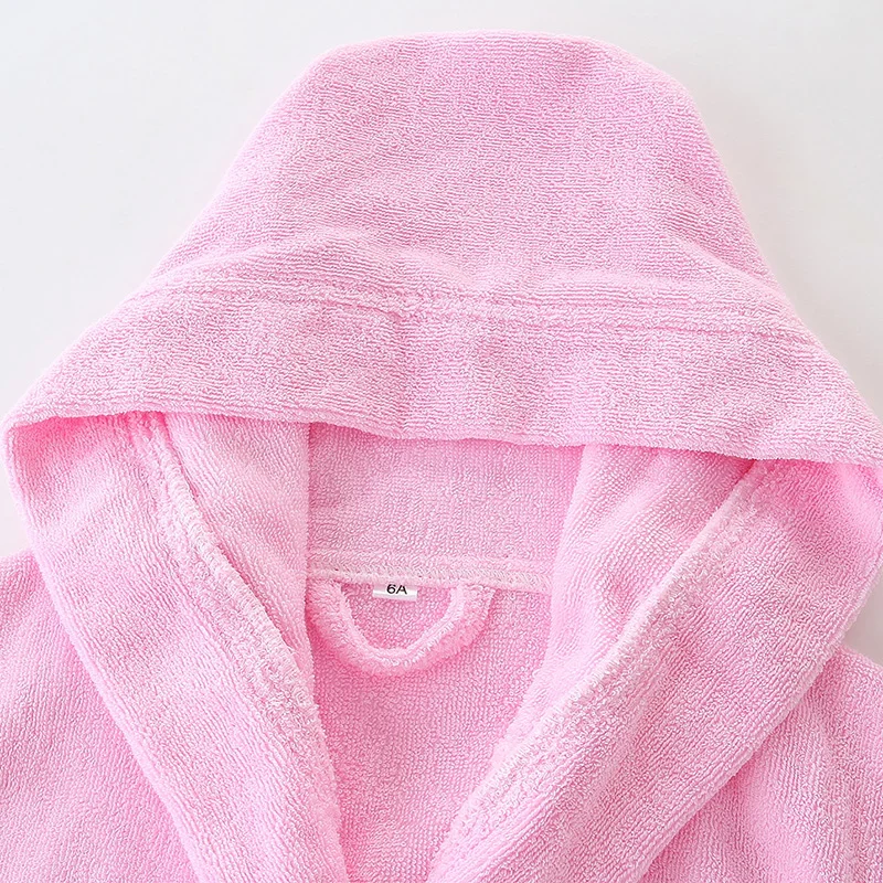 Халат детский однотонный халат из 100% хлопка плюшевый банный с капюшоном