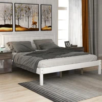 Queen/Full/Twin Platform Bed Frame with Headboard Wood Slat Support No Box Spring Needed White/Espresso[US-W]