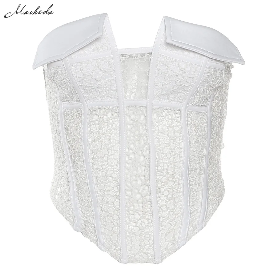 

Summer Sexy Solid Lace Slim Tank Top Women Mesh Sleeveless Fashion Clothing Y2K Lady Casual Cropped Top 2021 New