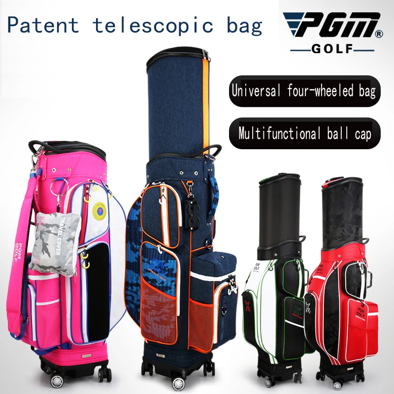 Upgraded Version PGM Golf Bag Men Women Universal Four-wheeled Flat Push Air Transport Telescopic Bag with Soft Hat High Quality