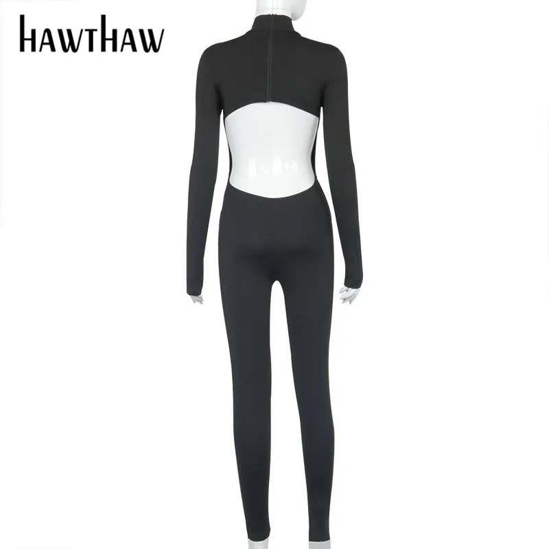 

Hawthaw Women Autumn Winter Long Sleeve Backless Bodycon Slim Sportswear Jumpsuit Romper Playsuit 2020 Fall Clothes Streetwear